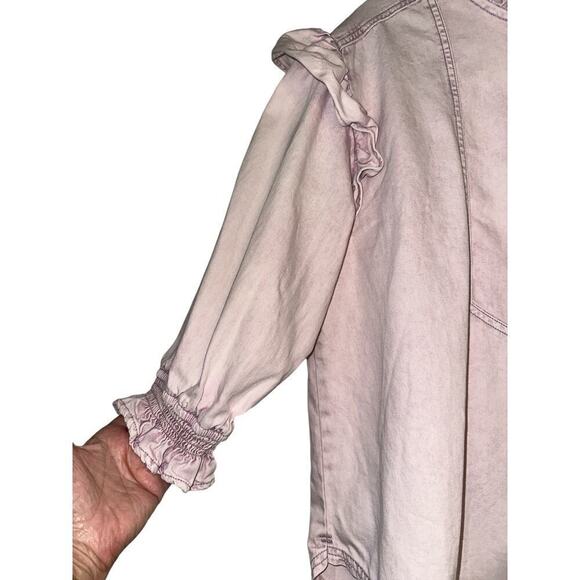 We The Free Women's 3/4 Sleeve Button Front Ruffle Louise Denim Top Size L Lilac - Picture 6 of 10